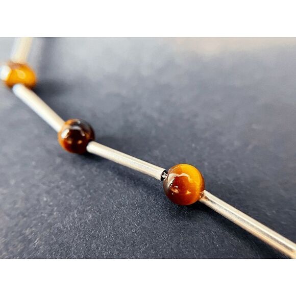 Artisan made Sterling Silver and Tigers Eye Choker Necklace - Picture 3 of 3